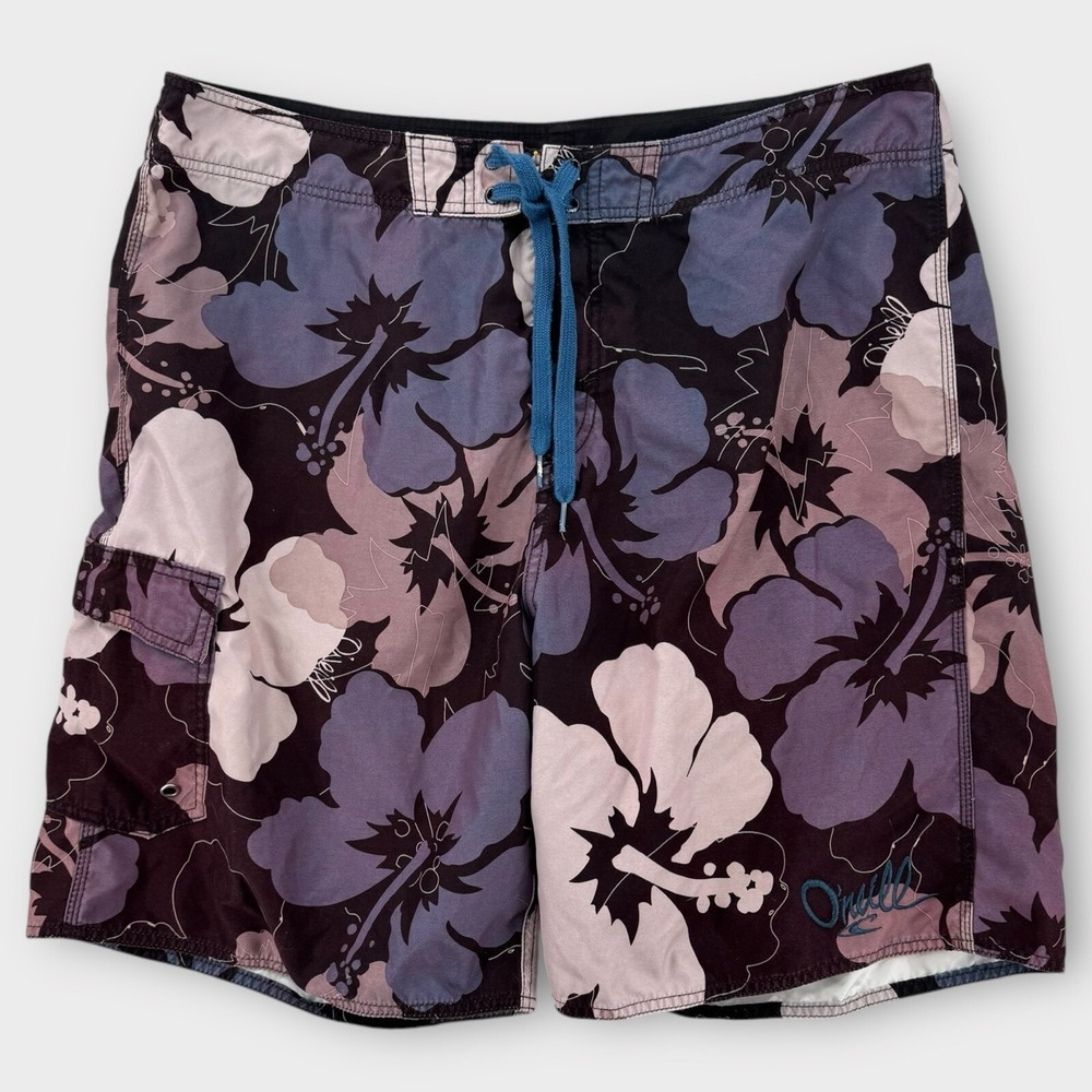 O'neill Hybrid Shorts Mens 38‎ Black Nylon Swim Trunks Y2K Floral All Over Print